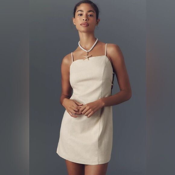 Anthropologie Smocked Linen Blend Mini Dress - Picture 2 of 6